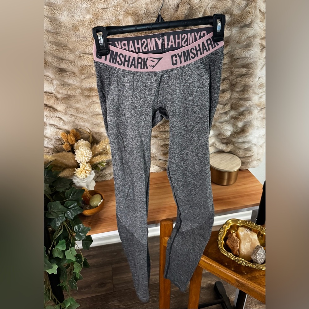 Gymshark Gray Leggings with Pink Waistband